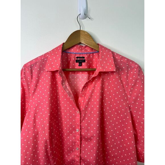 Talbots‎ Button Front Shirt Sz 20 Pink White Polka Dot Wrinkle Resistant Cotton - Picture 2 of 11